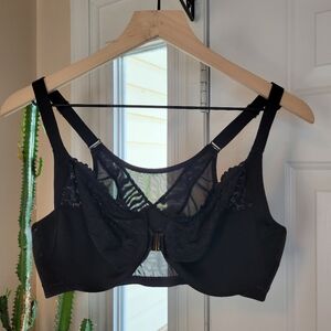 Delimira Black Lacy Front Closure Back Coverage Bra, Size Womens 38C Underwire